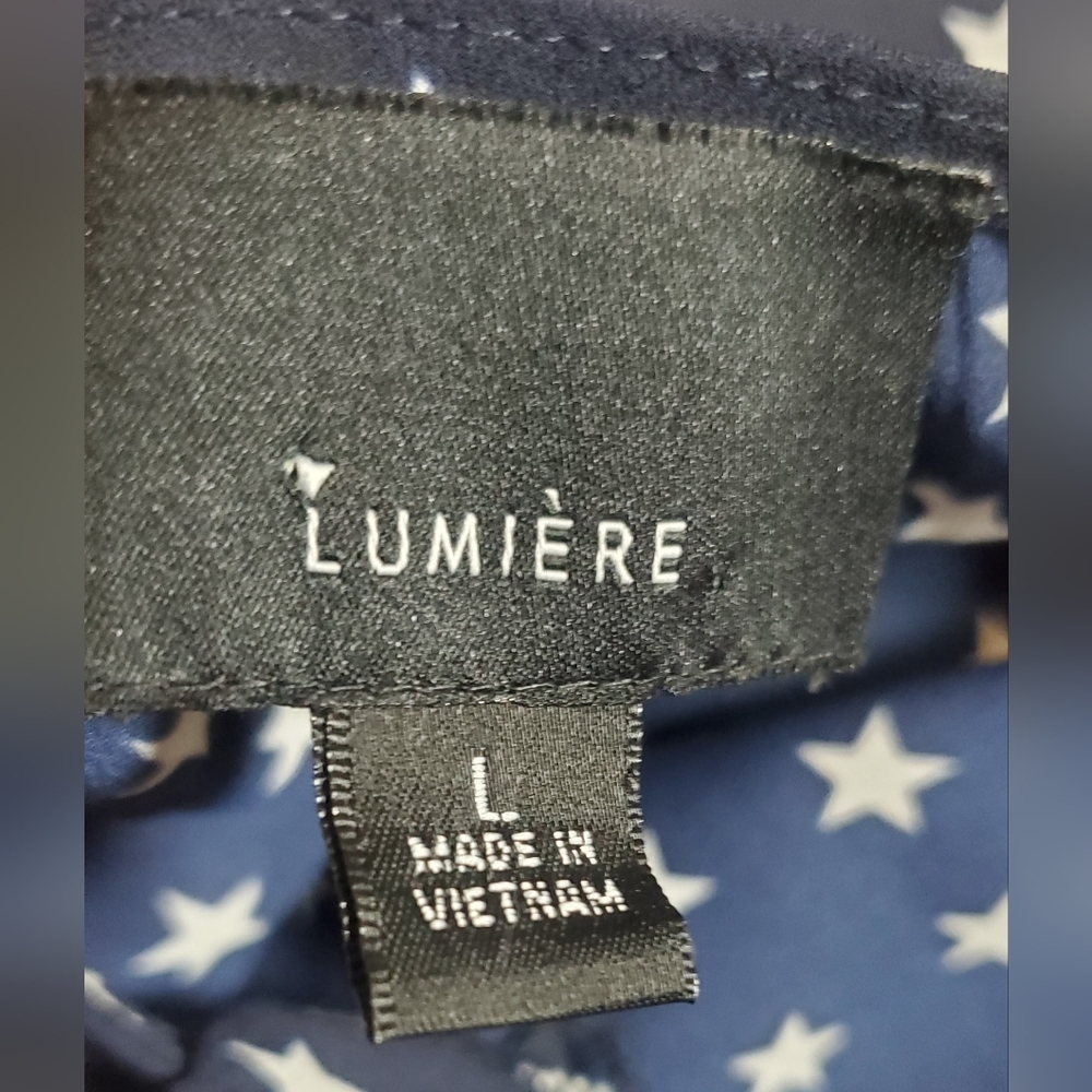 Lumiere‎ Blue/White Patriotic Stars Cold Shoulder Long Sleeve Blouse Size Large - Picture 4 of 12